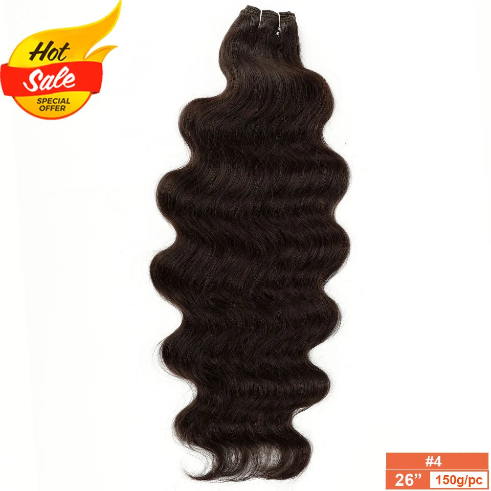 Magicae Dark Brown Brazilian Body Wave Bundles Colored Natural Synthetic Hair Extension High Temperature Brown 26" 30" Thick