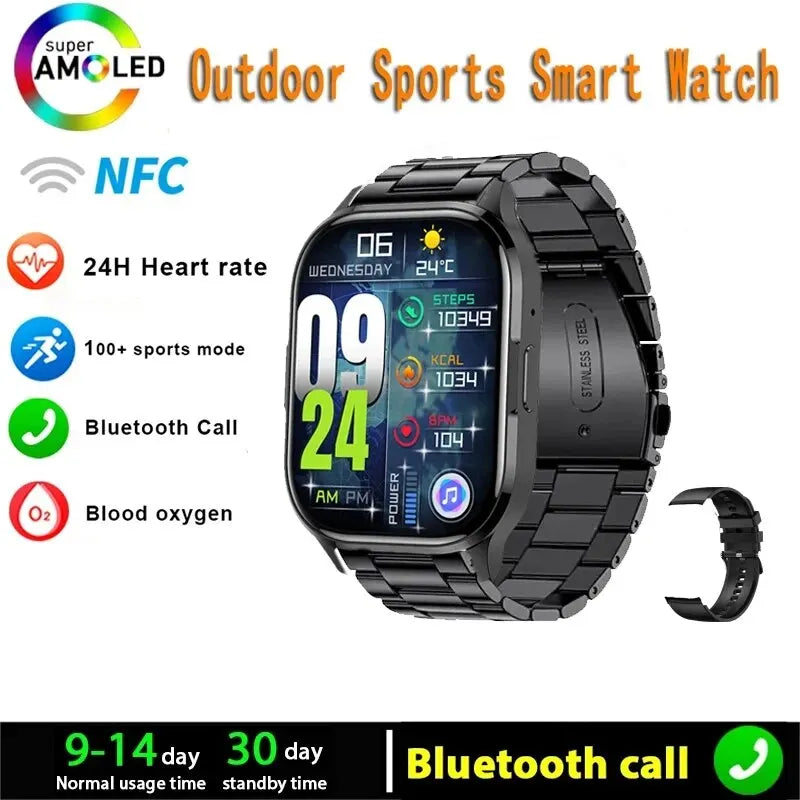 SENBONO 2024 New AMOLED Smart Watch Always On Display Bluetooth Call NFC Smartwatch Men Sport Waterproof Watch for IOS Android