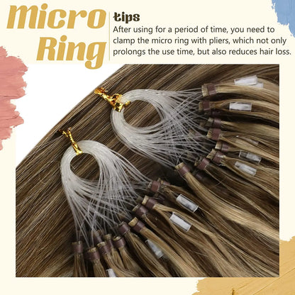 VeSunny Remy Micro Loop Human Hair Extensions Micro Beads Hair Silky Soft Micro Ring Hair Extensions 1g/strand 50g