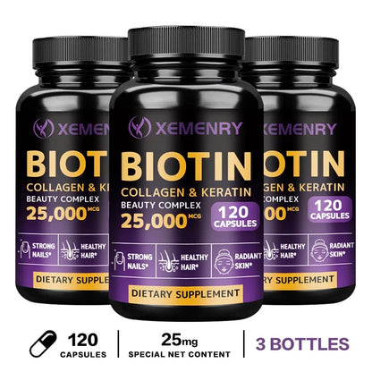 Biotin + Collagen + Keratin Supplement - Helps Enhance Healthy Hair, Skin, Nails | Non-GMO