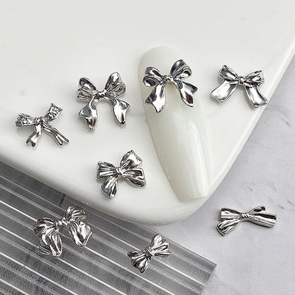 10 pcs Silver Alloy Ribbon Butterfly Nail Art Charm 3D  Metal  Bowtie Nails Art Decoration Jewelry Manicure Accessories Supplies
