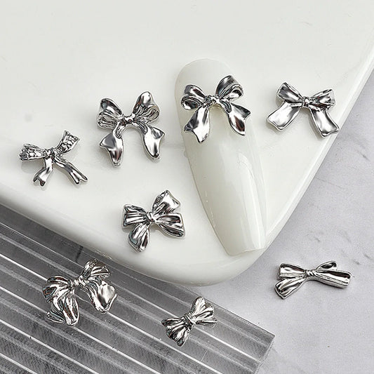 10 pcs Silver Alloy Ribbon Butterfly Nail Art Charm 3D  Metal  Bowtie Nails Art Decoration Jewelry Manicure Accessories Supplies