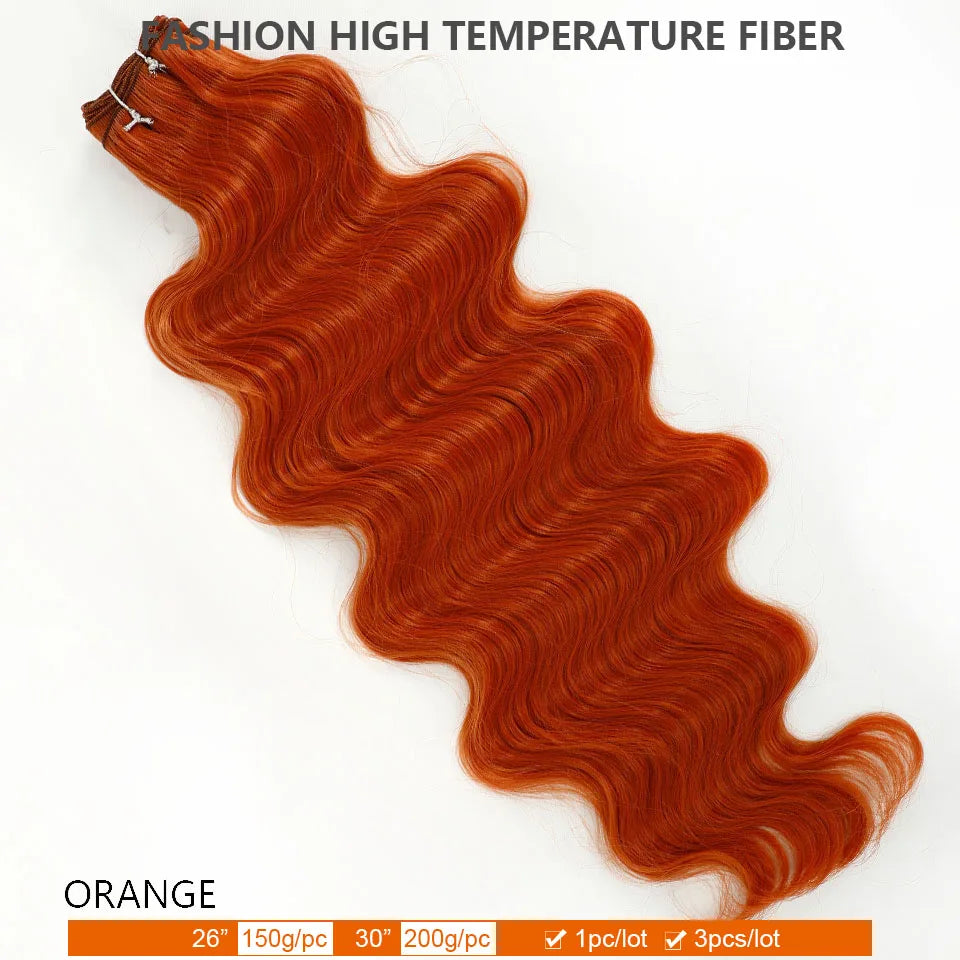 30Inches 200grams Blond Ombre 27/613 Brown Body Wave Synthetic Hair Weave Bundles Soft Bio Human-Like Heat Resistant Ponytail