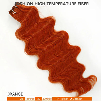 30Inches 200grams Blond Ombre 27/613 Brown Body Wave Synthetic Hair Weave Bundles Soft Bio Human-Like Heat Resistant Ponytail