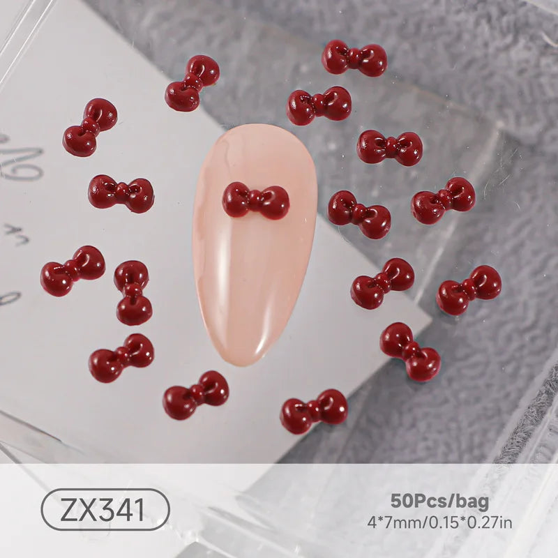 50PCS 3D Nail Art Bow Charms Supplies Kawaii Accessories Resin Parts For Manicure Decor Nails Decoration Design Material Tool
