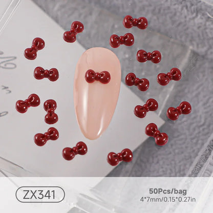 50PCS 3D Nail Art Bow Charms Supplies Kawaii Accessories Resin Parts For Manicure Decor Nails Decoration Design Material Tool