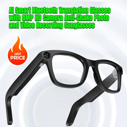 AI Smart Bluetooth Translation Glasses with 8MP HD Camera Anti-Shake Photo and Video Recording Sunglasses