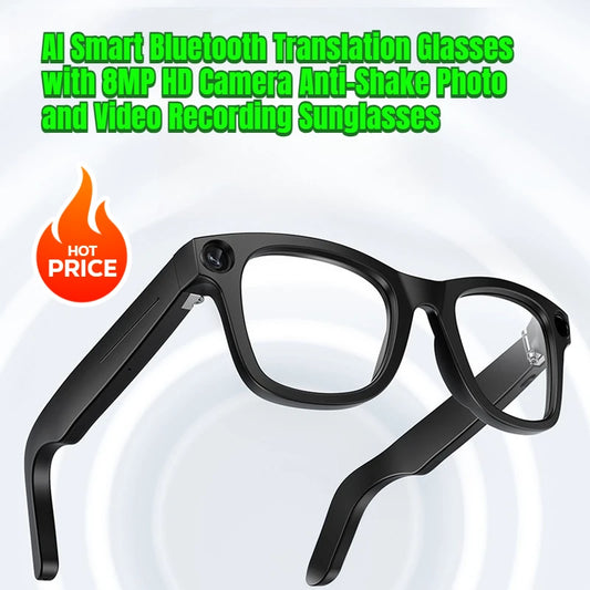AI Smart Bluetooth Translation Glasses with 8MP HD Camera Anti-Shake Photo and Video Recording Sunglasses