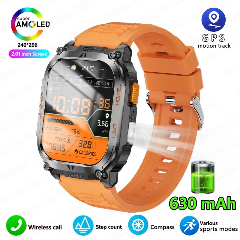 2025 New GPS Track Smart Watch Men IP68 Waterproof 2.01-inch HD Screen Compass 630mah Battery Bluetooth Call Outdoor Smart watch