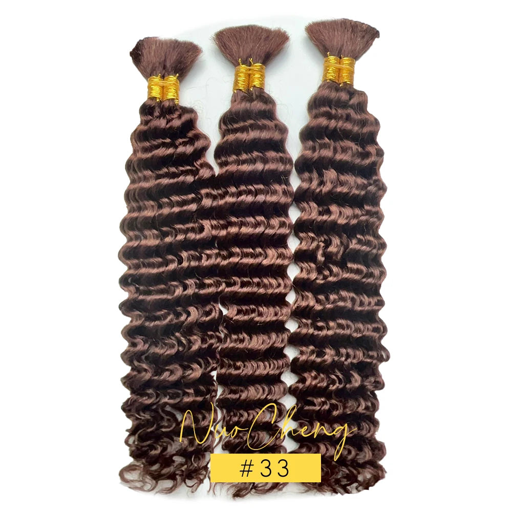 30# Chocolate Brown Deep Wave Bulk 100G 2 Bundles Human Hair for Boho Braids Curly Braiding Hair 14-24 inch Remy Hair Brazilian