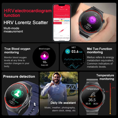 2025 New AI Health Analysis HRV+NFC SmartWatch Men Women Blood Pressure Heart rate Temperature BT Call Sports Fitness Smartwatch