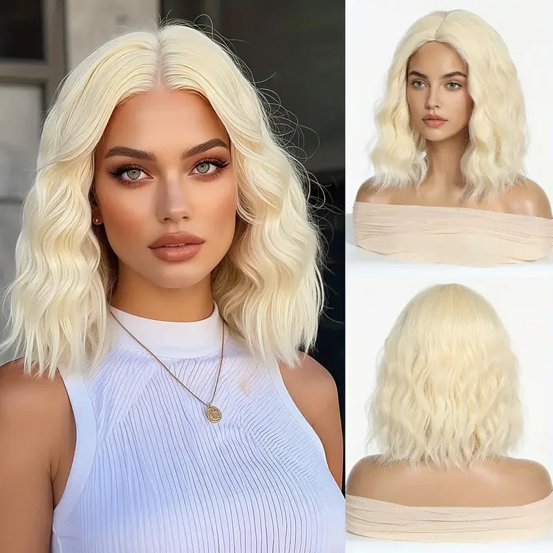 12 Inch Brown Bob Natural Wig Synthetic Cute Hair Short Wavy Curly Wig With Bangs For Women Daily Party Use Heat Resistant Fiber