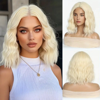 12 Inch Brown Bob Natural Wig Synthetic Cute Hair Short Wavy Curly Wig With Bangs For Women Daily Party Use Heat Resistant Fiber