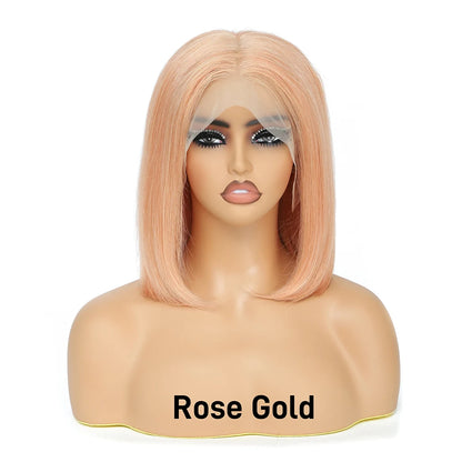 Pink Short Bob Wig Human Hair HD Lace Front Wigs Straight Ombre Honey Blonde Red Pink Silver 13X4 Cut Lace Frontal Wig