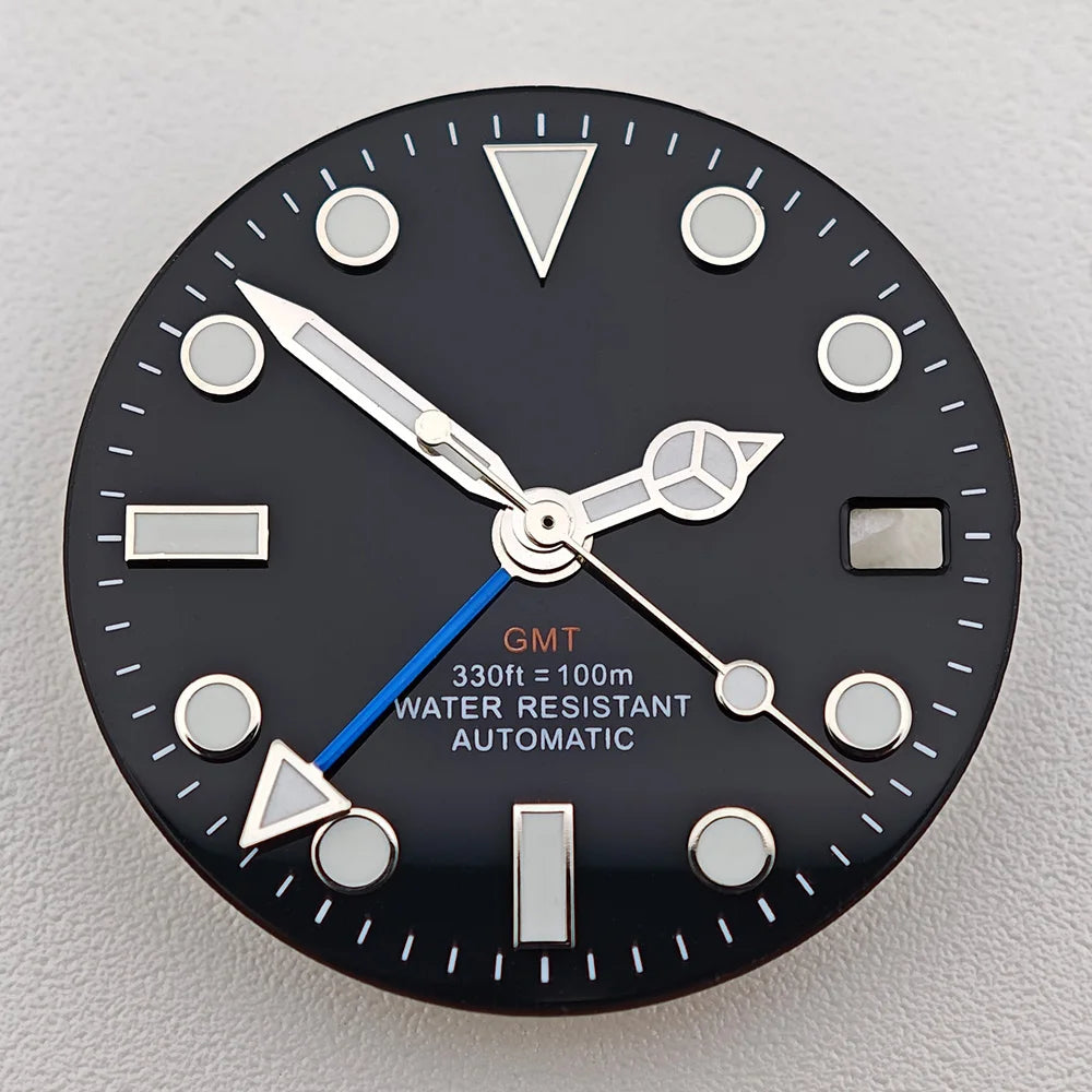 29mm White/Black Sterile Dial Watch GMT Hands Fit NH34Movement Watch parts Custom LOGO Luminous Watch Dial Parts Accessories