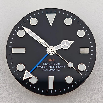 29mm White/Black Sterile Dial Watch GMT Hands Fit NH34Movement Watch parts Custom LOGO Luminous Watch Dial Parts Accessories