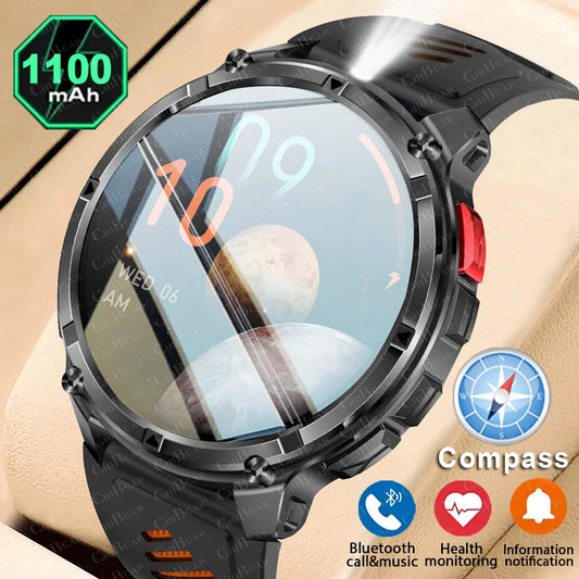 1100mAh Battery Smart Watch 1.7 Inch 360*360 AMOLED HD Screen Men Watch Compass 1ATM Waterproof Bluetooth Call Sports Smartwatch