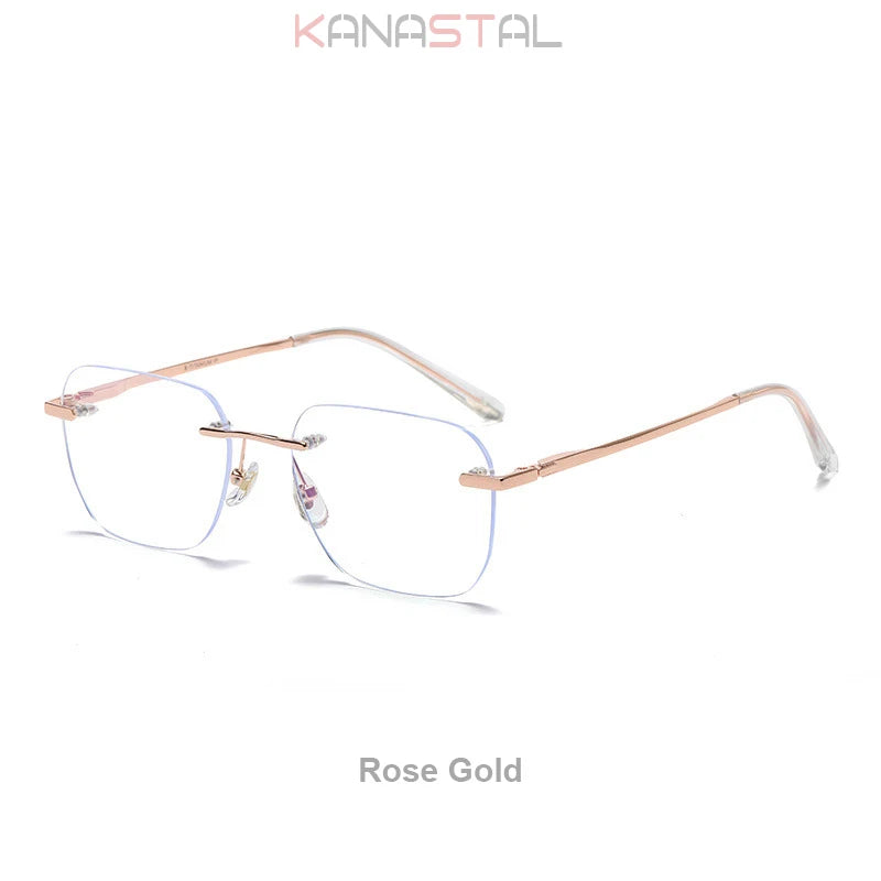 Men Titanium Rimless Eyeglasses Frame Blue Light Blocking Lenses Women Anti Fatigue Glasses Prescription Myopia Reading Eyewear