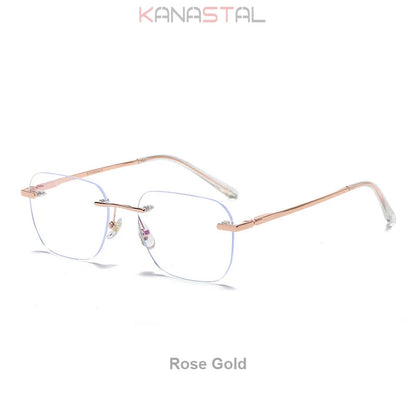 Men Titanium Rimless Eyeglasses Frame Blue Light Blocking Lenses Women Anti Fatigue Glasses Prescription Myopia Reading Eyewear