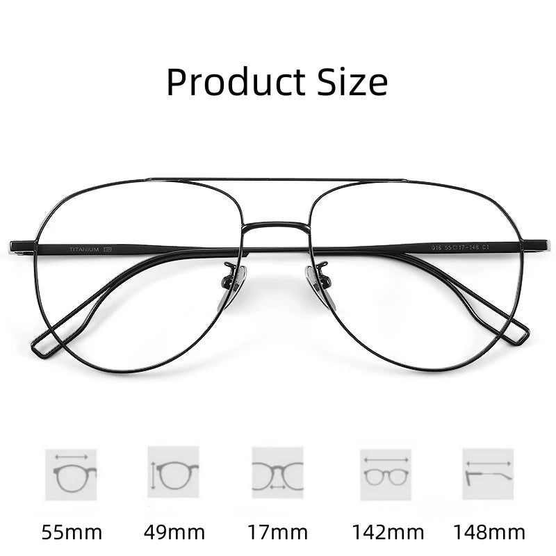 FIRADA New Fashionable Comfortable Pilot Glasses Retro Double Beam Pure Titanium Prescription Eyewear Frames For Men 061-C