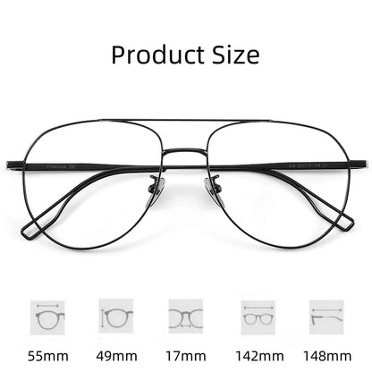 FIRADA New Fashionable Comfortable Pilot Glasses Retro Double Beam Pure Titanium Prescription Eyewear Frames For Men 061-C