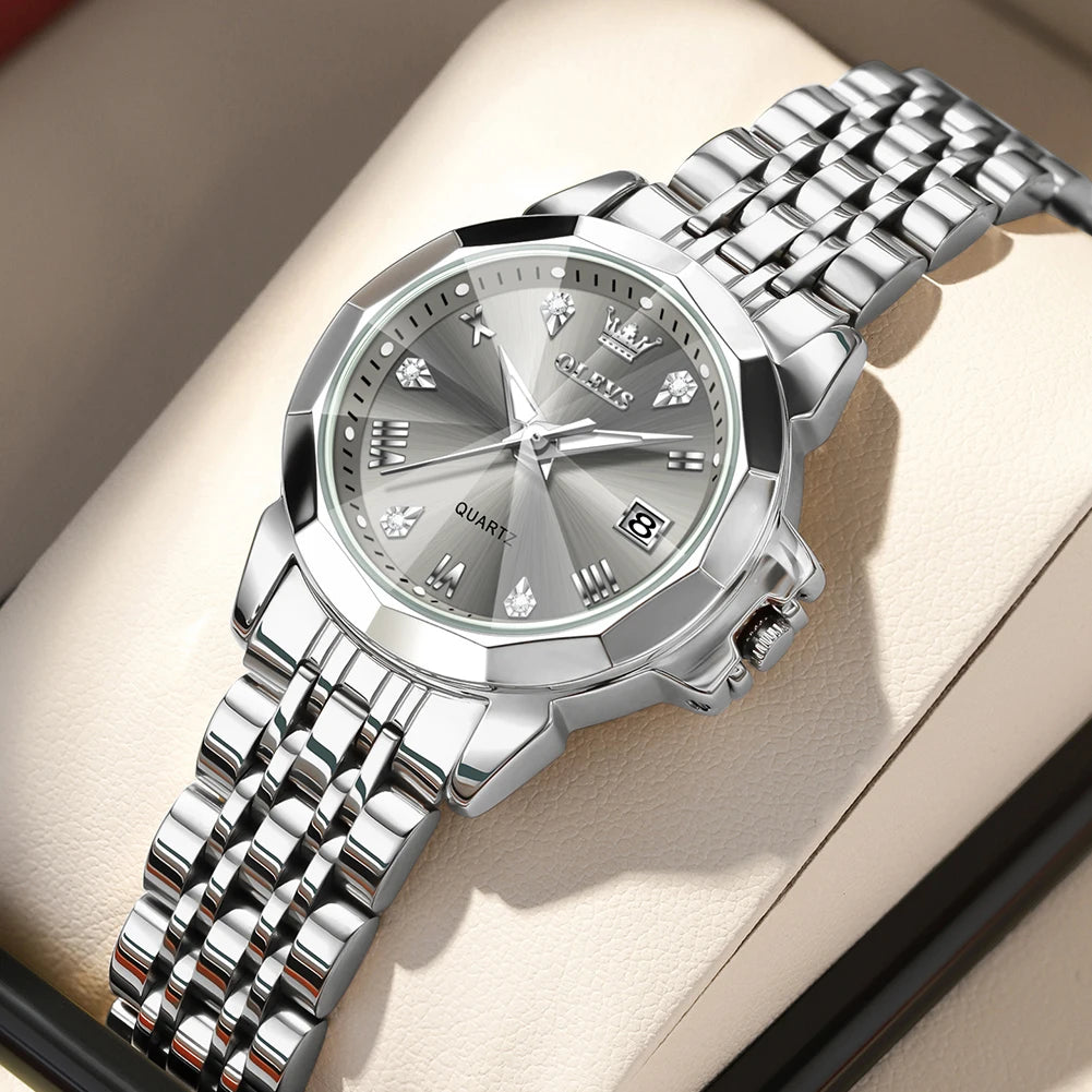 OLEVS Watch 9931X Ladies Perfume Watch Original Elegant Quartz Watch Waterproof Luminous Stainless Steel Date Set Watch Bracelet