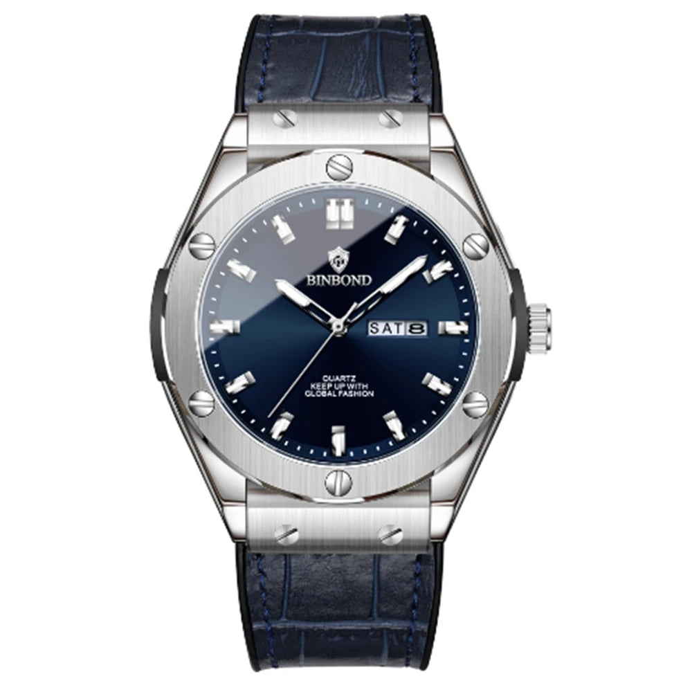 New Leather Casual Clock Men Luxury Watch Automatic Watches Mens Top Man Gifts Fashion Quartz Wristwatches Relojes Para Hombres