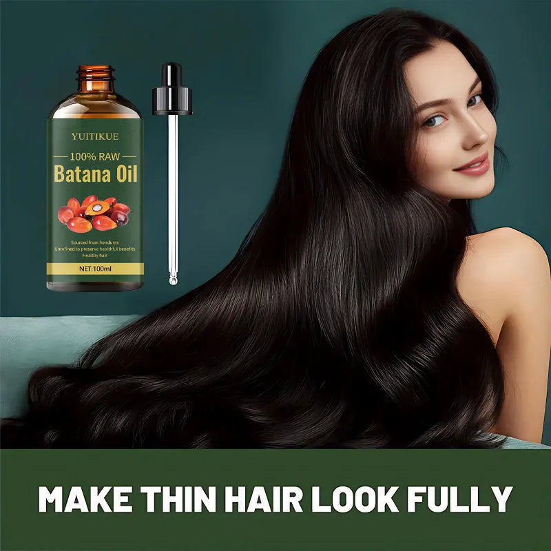 YUITIKUE100% unrefined Batana oil makes hair thicker and healthier, hair mask, hair care, nourishing silky hair texture.