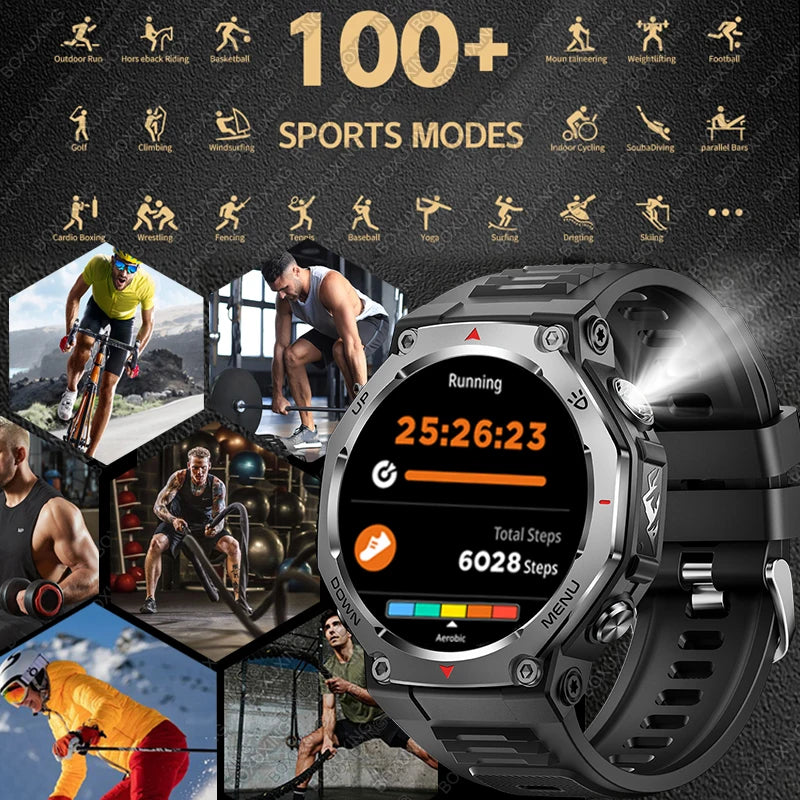 New Military Outdoor Sports Smart Watch Men GPS Motion Track 5 ATM Waterproof Heart Rate HD Bluetooth Call Smartwatch For Xiaomi