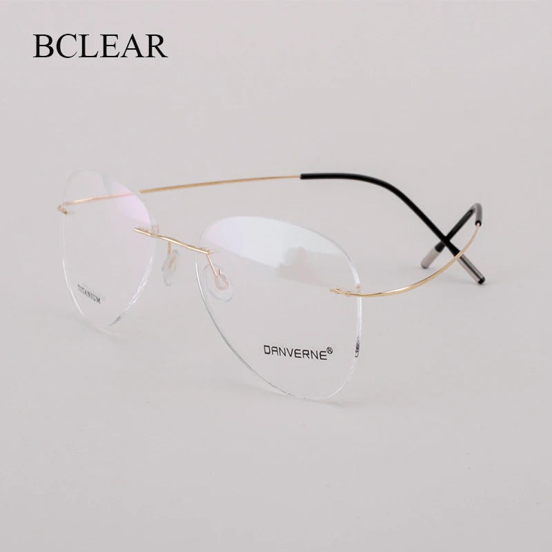 BCLEAR Titanium Alloy Glasses Frame Men 2022 New Women Rimless Prescription Pilot Eyeglasses Myopia Optical European Eyewear