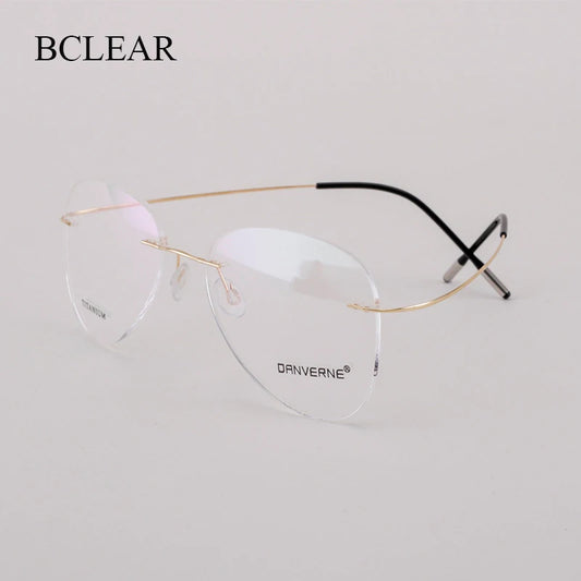BCLEAR Titanium Alloy Glasses Frame Men 2022 New Women Rimless Prescription Pilot Eyeglasses Myopia Optical European Eyewear