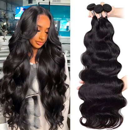 Virgin Human Hair Bundles Body Wave 28 30 32 40 Inch Unprocessed Brazilian Weave 3 4 Bundles Real Natural Black Water Loose Remy