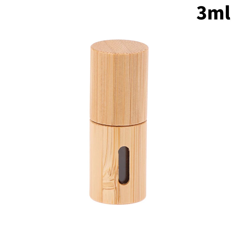 Bamboo Roll On Bottle 3/5/10ml Wood Roller Bottle Essential Oil Lip Gloss Refillable Tube Empty Jar Glass Bottle Perfume 1PC