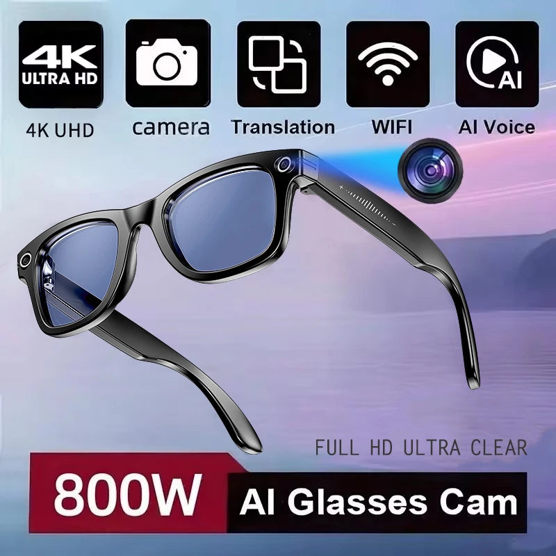 2025 New Women 4K UHD 800W Pixel Anti Shake Camera Glasses AI Translation WiFi Voice Smart Glasses IP65 Men Anti Blue Light lens