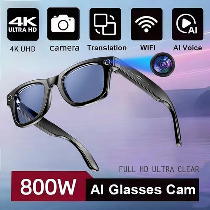 2025New 8 Million Pixels Smart Glasses 4K UHD Camera Videos AI Photo Recognition Answer Translation Waterproof Bluetooth Glasses