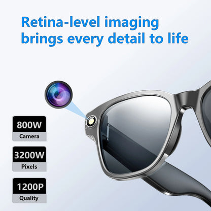 AI Smart Glasses Bluetooth Call Translator 800W Camera Sunglass Lenses Audio Built-in Mic Speakers  Voice Assistant Control