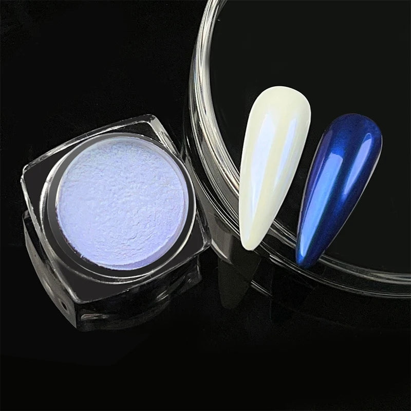 1 Box Aurora White Chrome Nail Powder Sparkling Mirror Pearl Pigments Nail Glitter White Rubbing Dust Nail Art Manicure Decorate