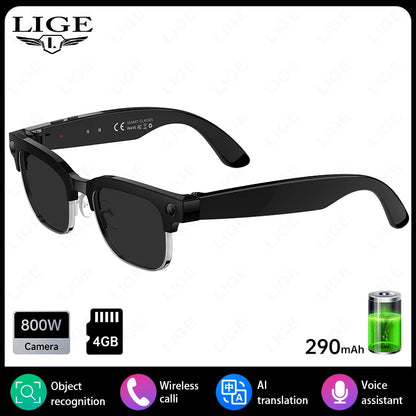 LIGE Languages Translation AI Smart Glasses 2025 8MP Camera Video Recording Sunglasses Bluetooth Call Music Play Men Women