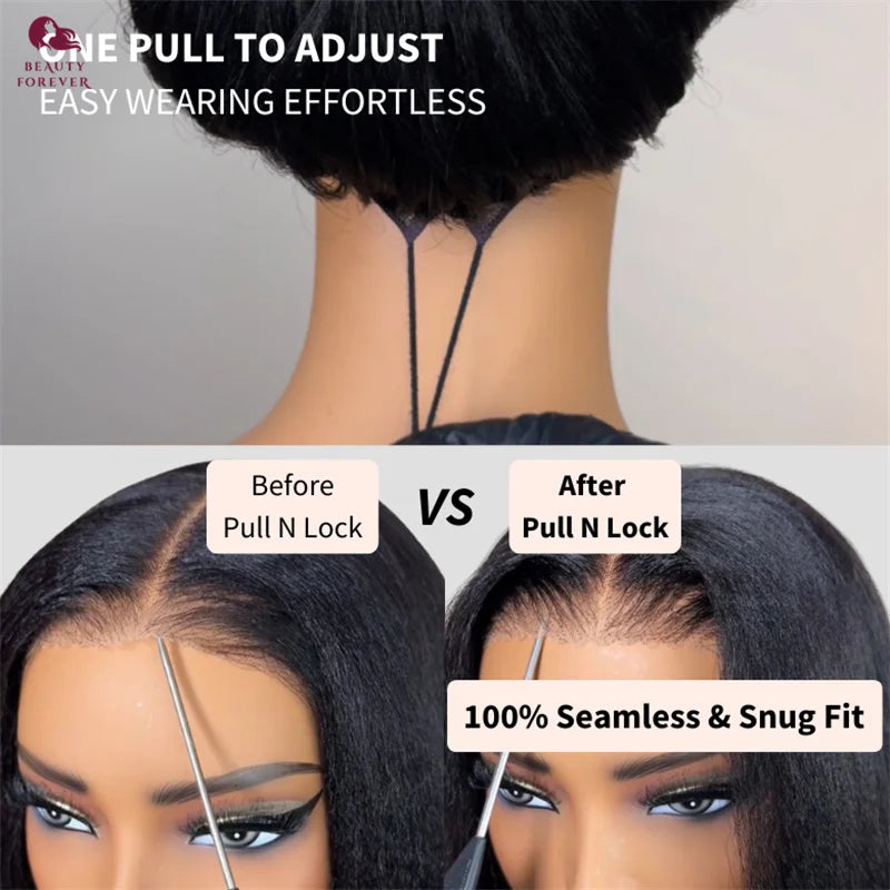Beautyforever NEW Elastic Drawstring Glueless Human Hair Wig Yaki Straight 7x5 Bye Bye Knots Wear and Go Glueless Wig Raw Hair