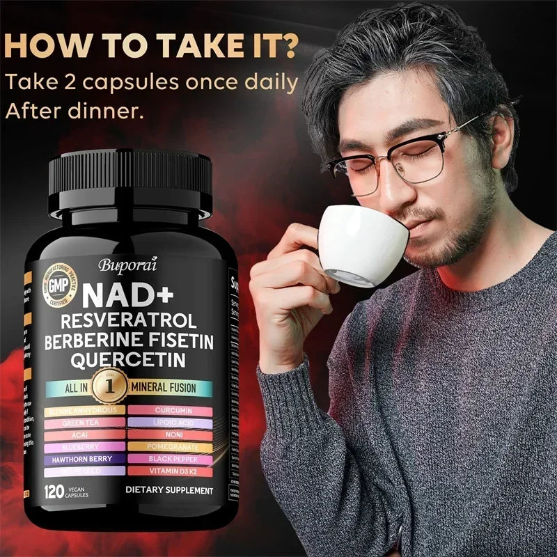 NAD Resveratrol Berberine - Supports Healthy Aging, Promotes Cardiovascular Health & Cell Health, Improve Endurance