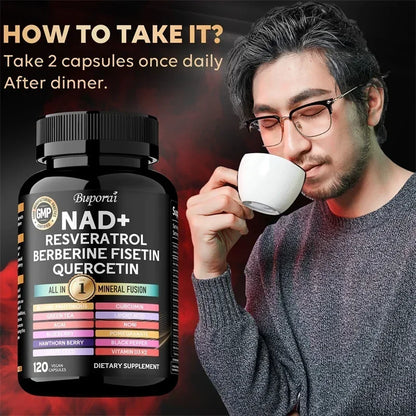 NAD Resveratrol Berberine - Supports Healthy Aging, Promotes Cardiovascular Health & Cell Health, Improve Endurance