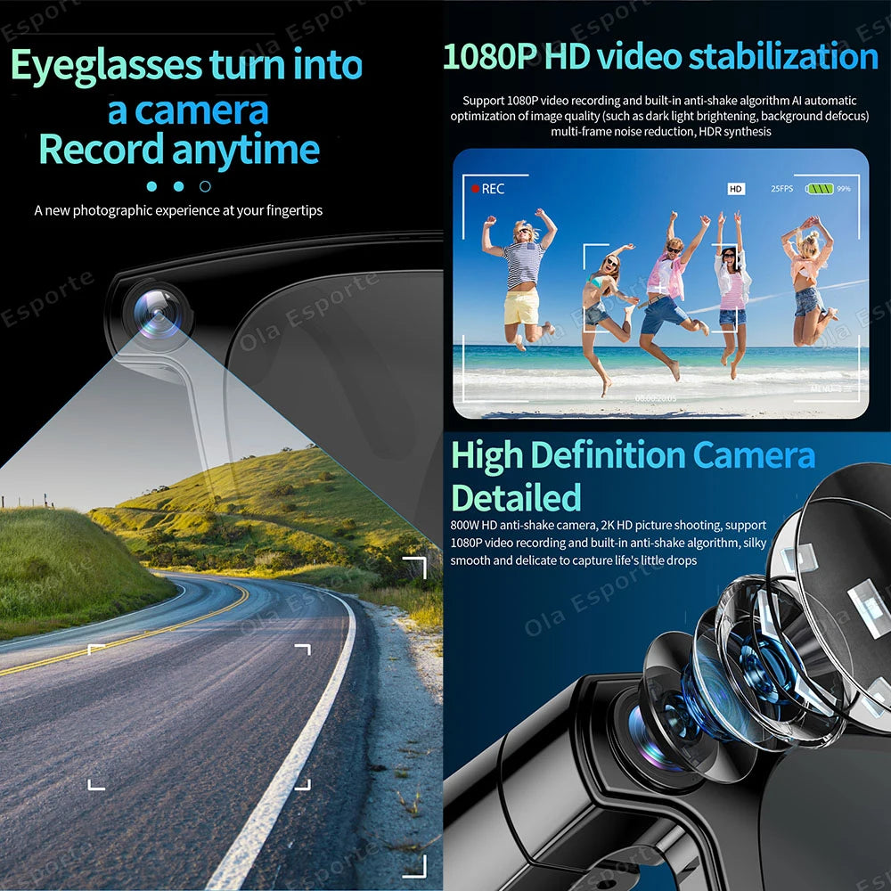 New Smart Glasses AI Translation Bluetooth Call 1080P HD Camera Music Headphones Outdoor Sports Fashion Sunglasses For Men Women