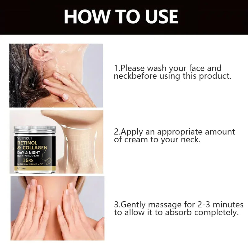 YUITIKUE Retinol Collagen Neck Cream 100g - 15% Retinol & Hyaluronic Acid, Day & Night Moisturizing, Firms & Lifts Neck Skin