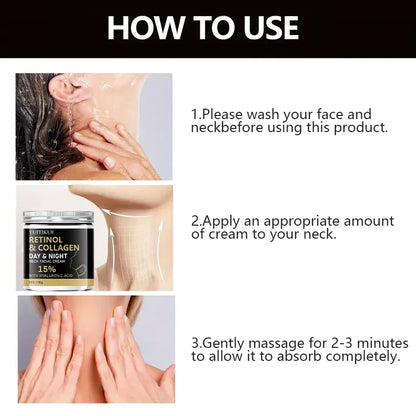 YUITIKUE Retinol Collagen Neck Cream 100g - 15% Retinol & Hyaluronic Acid, Day & Night Moisturizing, Firms & Lifts Neck Skin