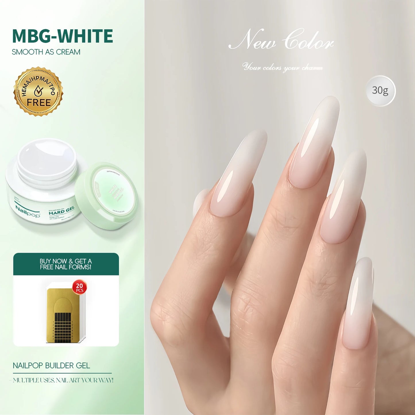 Nailpop 30/100g Hard Gel Milky Smooth UV Nail Gel for Quick Extension Long Lasting Soak Off Nail Builder Gel Nail Art Manicure