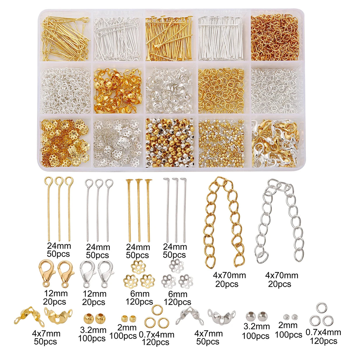 15 Grid Box DIY Metal Accessories Jewelry Making Material Set For Jewelry Making Bracelet Earrings Accessories About 1260pcs