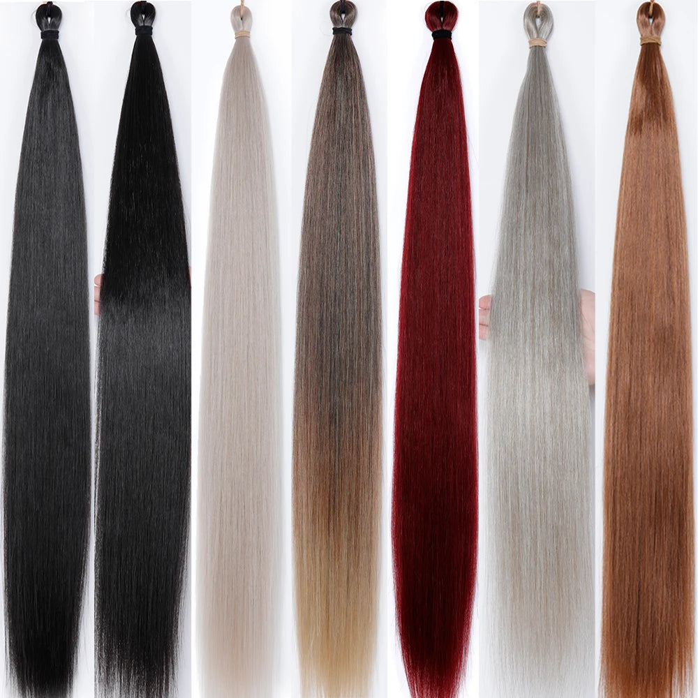 28'' Crochet Braiding Straight 3pcs High Synthetic Hair Extensions Blond 27/613 Crochet Hair Ombre Brown 72cm Easy Braids Hair