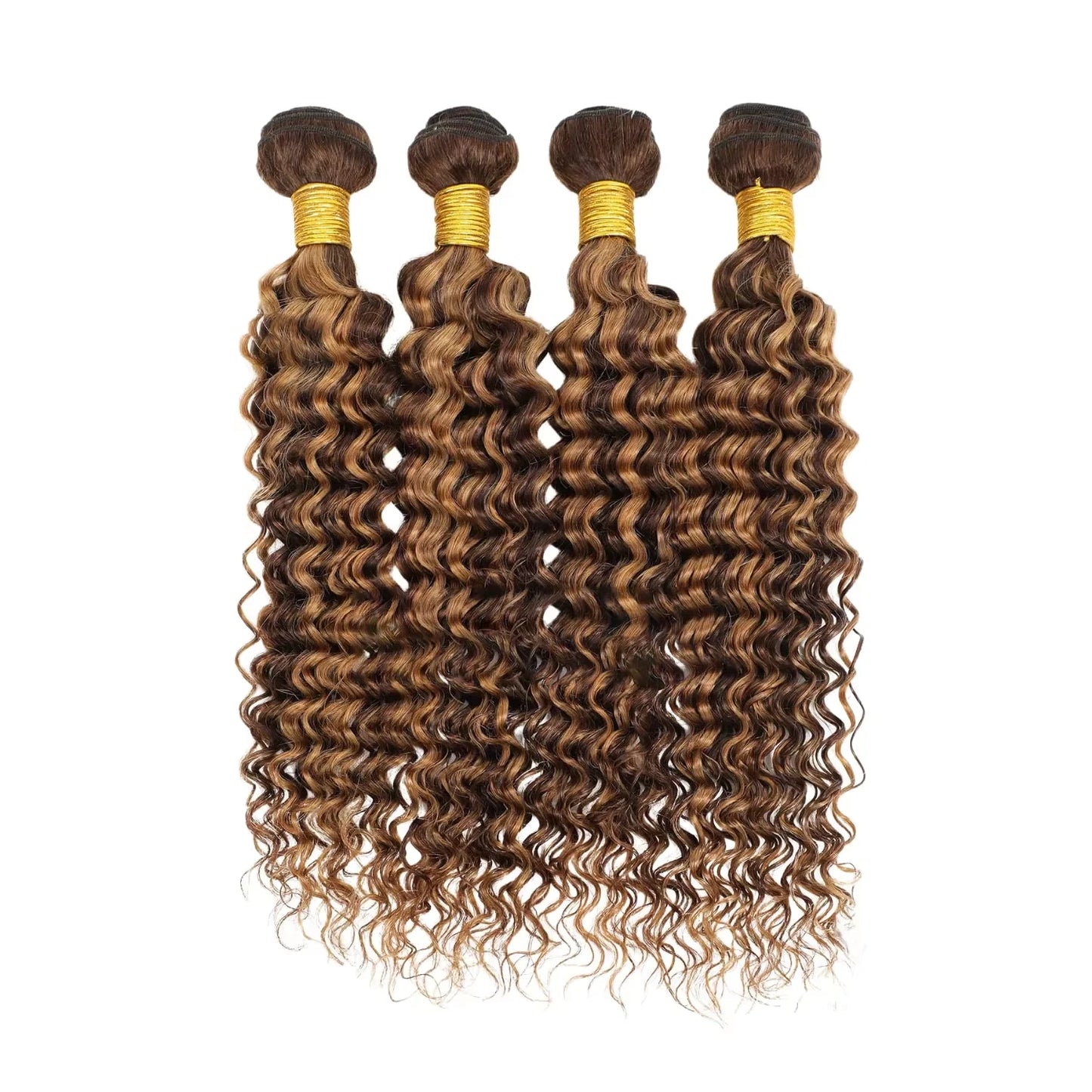 P4/27 Deep Wave Highlighted Human Hair Bundles Honey Brown Curly Hair Weaves 3 Bundle Deals Virgin Hair Extension for Ponytails
