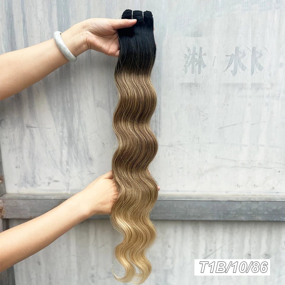 30Inches 200Grams Chocolate Ombre Brown 6# Highlight Blond 27/30/613 Bio Body Wave Hair Weave Bundles High Temperature Synthetic