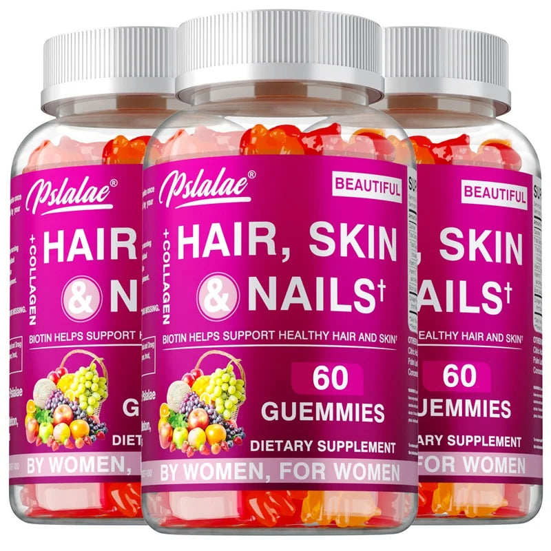 Hair Skin Nails Gummies - Increases Skin Elasticity, Skin Beauty, Promotes Hair Growth, Supports Healthy Hair, Skin, and Nails